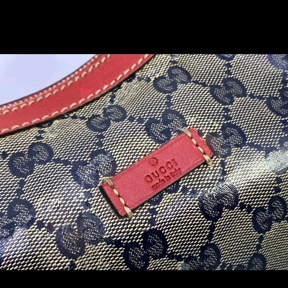 Authentic Gucci Blue Monogram Canvas Crossbody Bag with Red Trim With COA - Picture 5 of 16